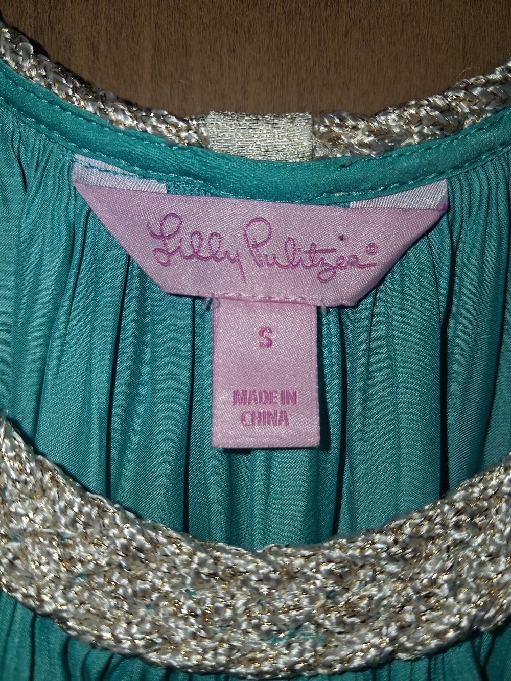 Lilly Pulitzer Teal Pleated  with Metallic Trim, Flowing And Eye Catching DRESS